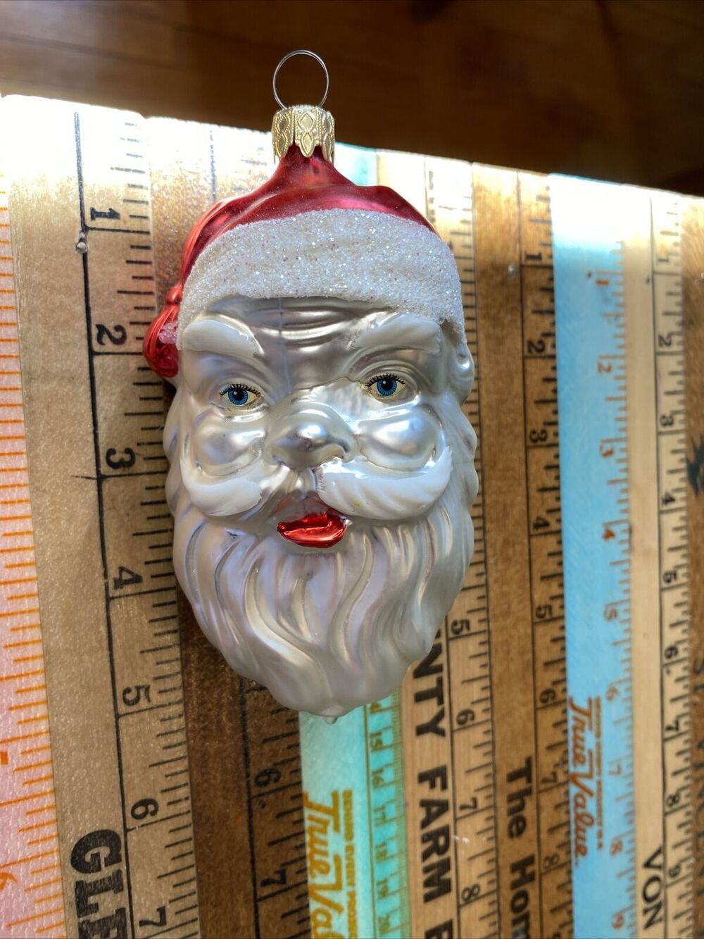 Vintage Blown Glass ST NICK SANTA HEAD Jumbo Christmas Ornament West Germany